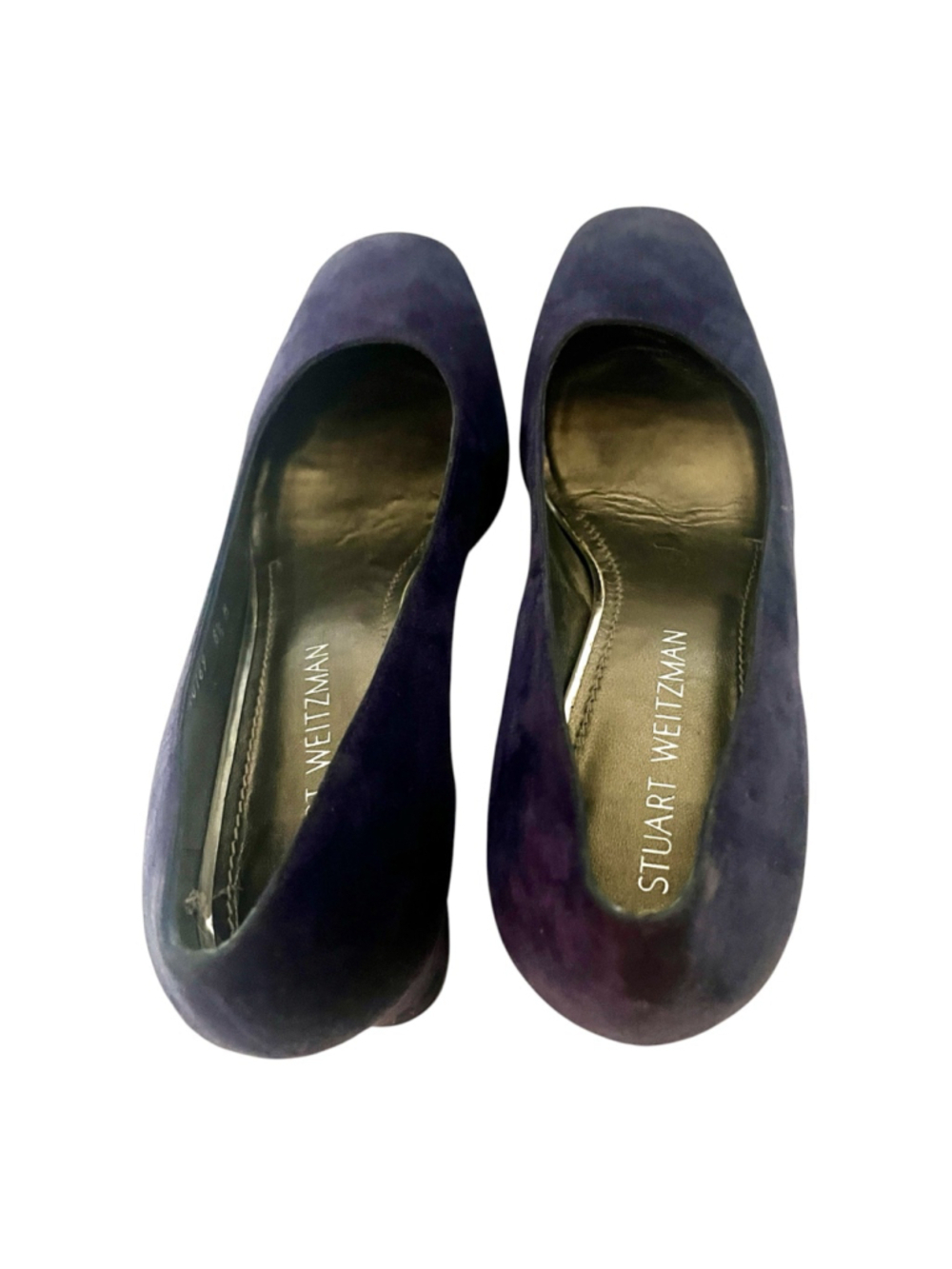 $385 Stuart Weitzman Pumps Marymid Women 8.5M Suede Leather Navy Blue Block Heel